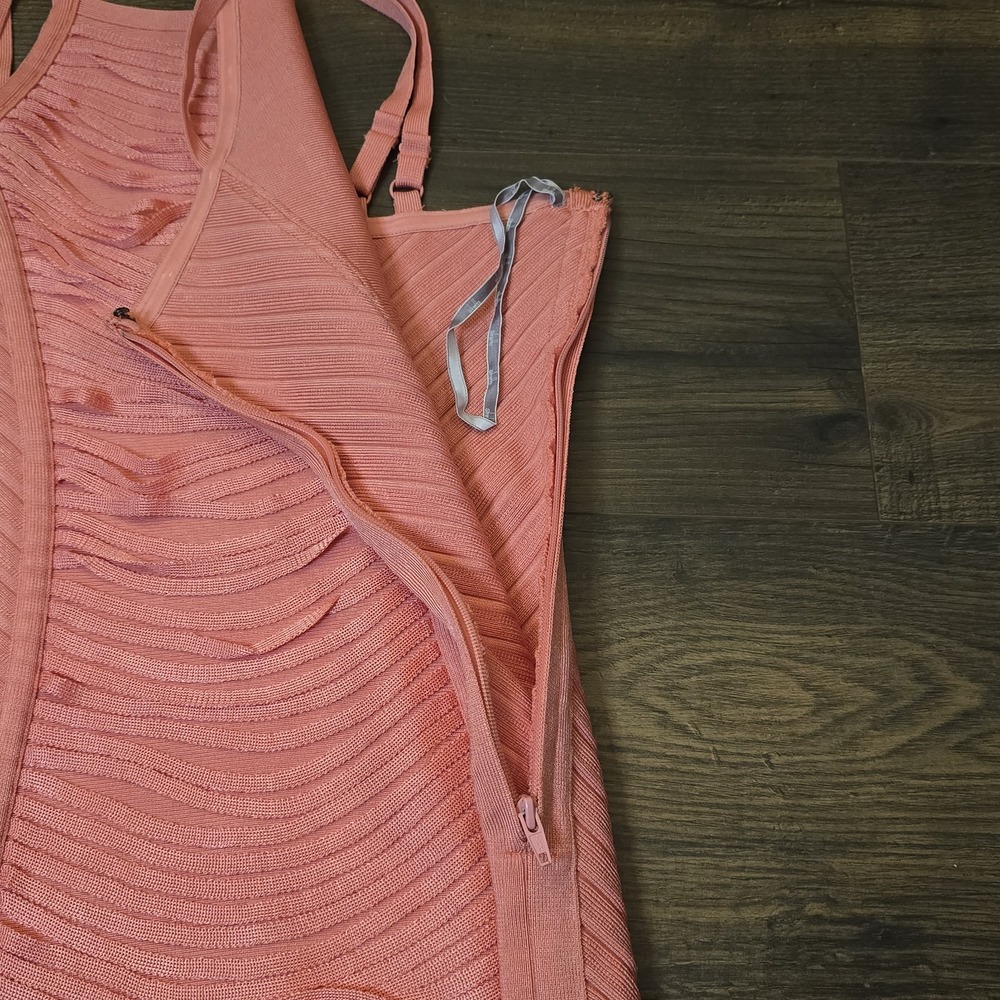 Stretta Bandage Bodycon Mini Dress M Pink‎ Salmon Peach Party Clubwear Y2K - Picture 5 of 13